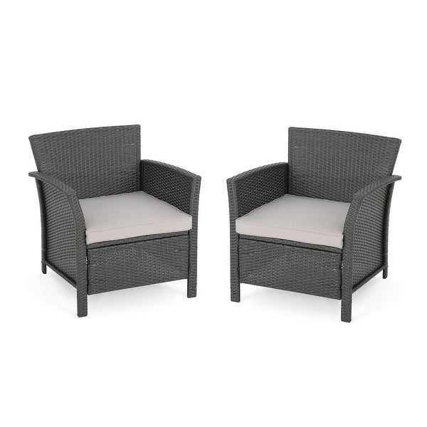 Wicker Club Chairs with Cushions， Set of 2， Gray， Silver - Overstock - 37846058