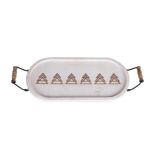 Transpac Wood 20 13 In White Christmas Long Debossed Tree Tray With Handles