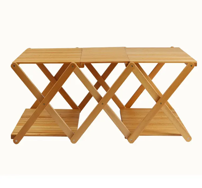 Multi functional folding shelf solid wood rack beech wood camping outdoor furniture