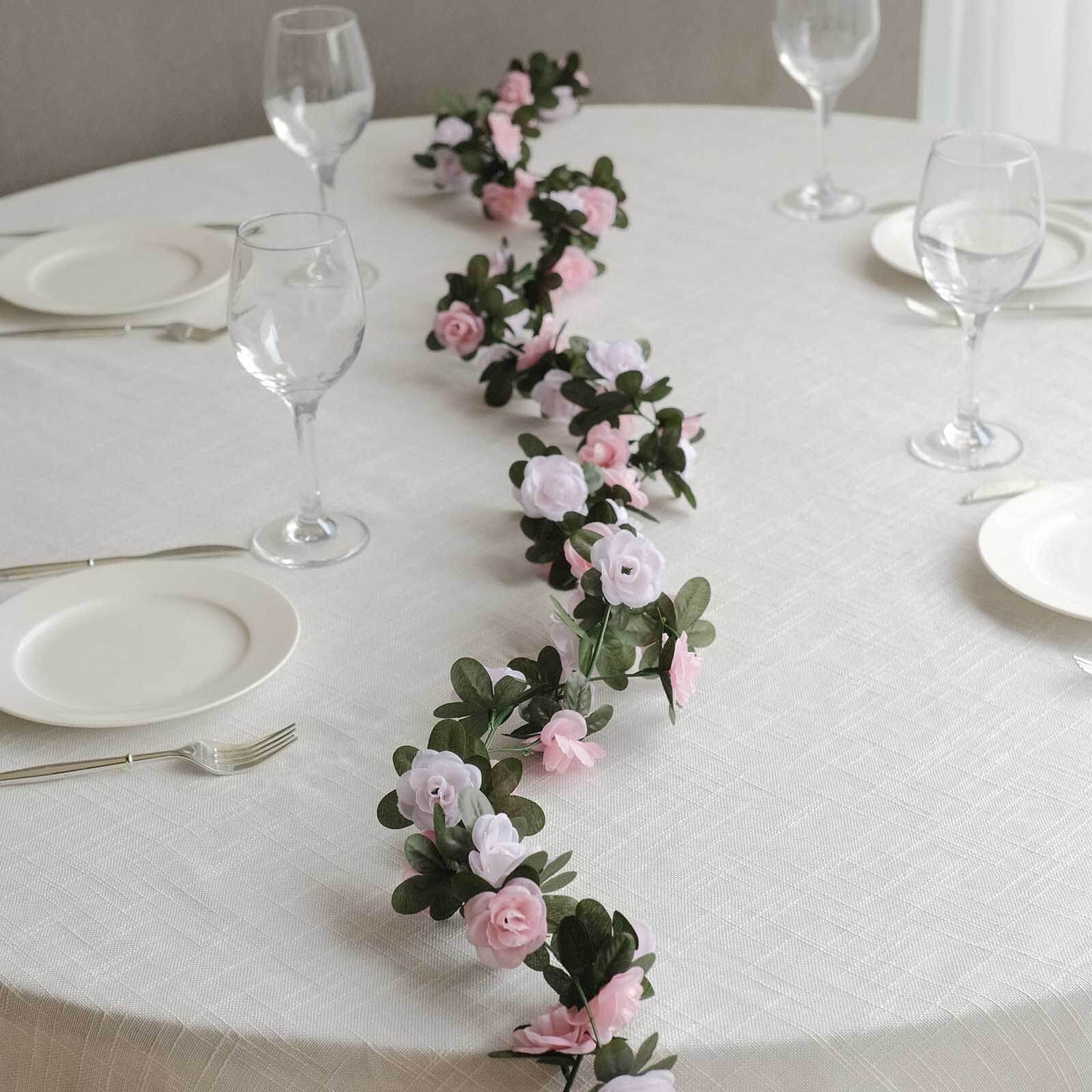 2 Pack Blush Dusty Mini Rose Artificial Silk Rose Vines Hanging Flower Garland with 45 Flower Heads - 8ft