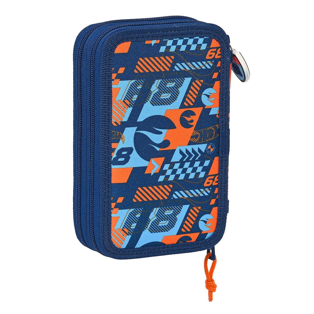 School Case with Accessories Hot Wheels Speed club Orange Navy Blue 12.5 x 19.5 x 4 cm (28 Pieces)