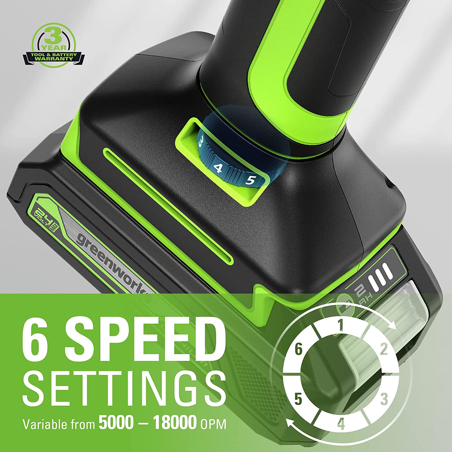 Greenworks 24V Cordless Multi-Tool， Oscillating Tool 18，000 OPM for Cutting/Nailing/Scraping/Sanding with 6 Variable Speed Control， 2.0Ah Battery and Charger