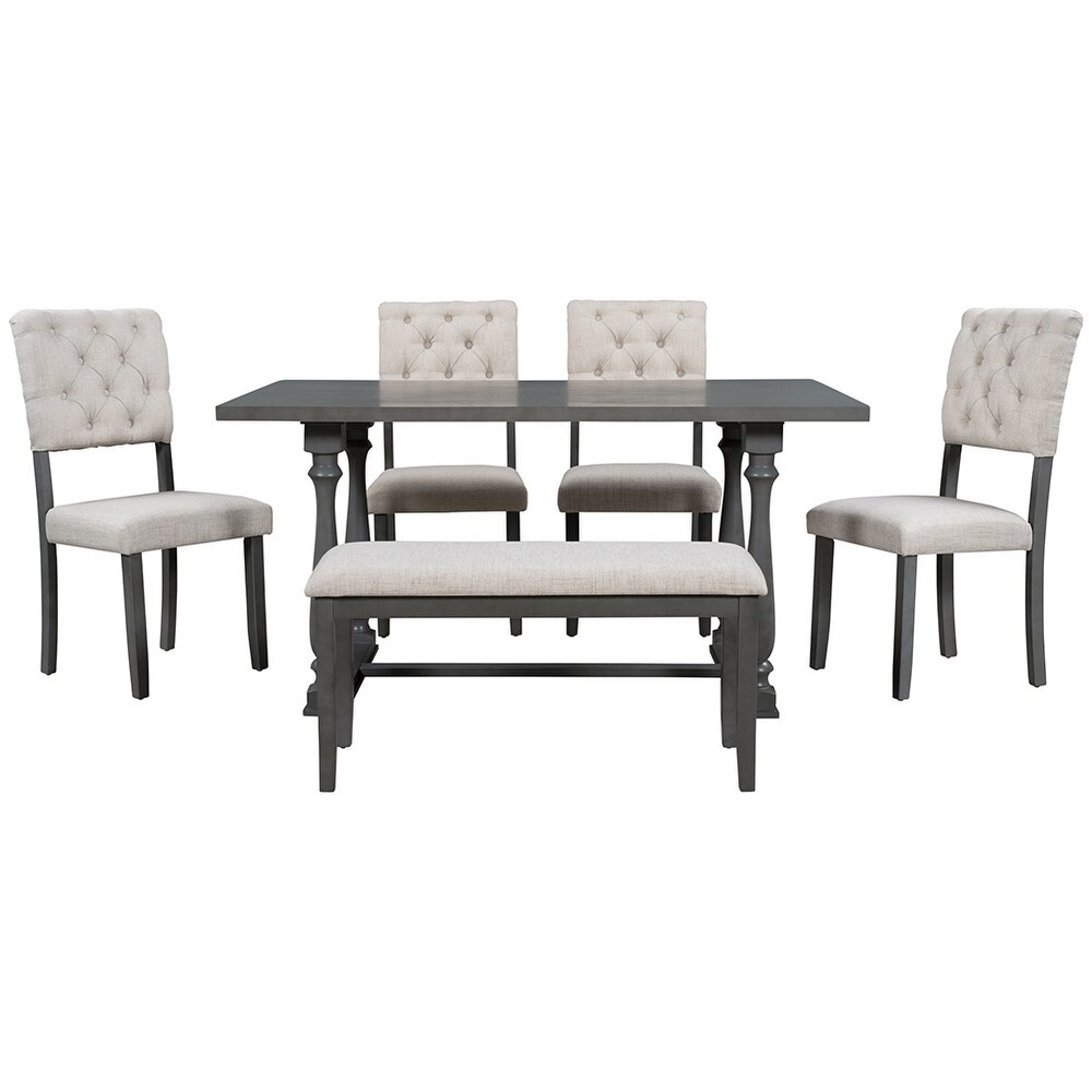 6pcs Dining Table and Chair Set with Foam covered Seat Backs Cushions