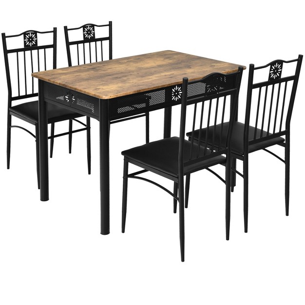 Tangkula 5 Piece Dining Set Wood Metal Table And Chairs Kitchen Furniture Black