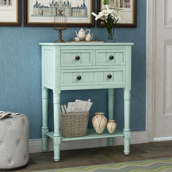 Narrow Console Table with 3 Storage Drawers and Bottom Shelf