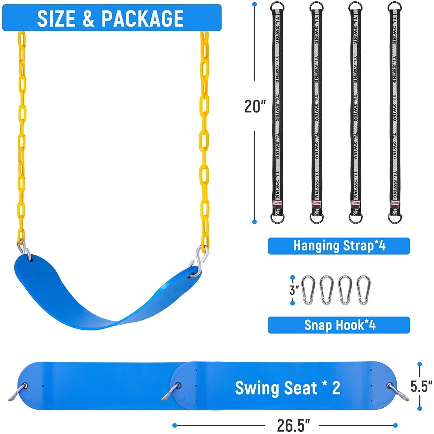 X Home 2 Pack Swing Seats for Kids Adult，Heavy Duty Outdoor Swing Set Accessories with 66