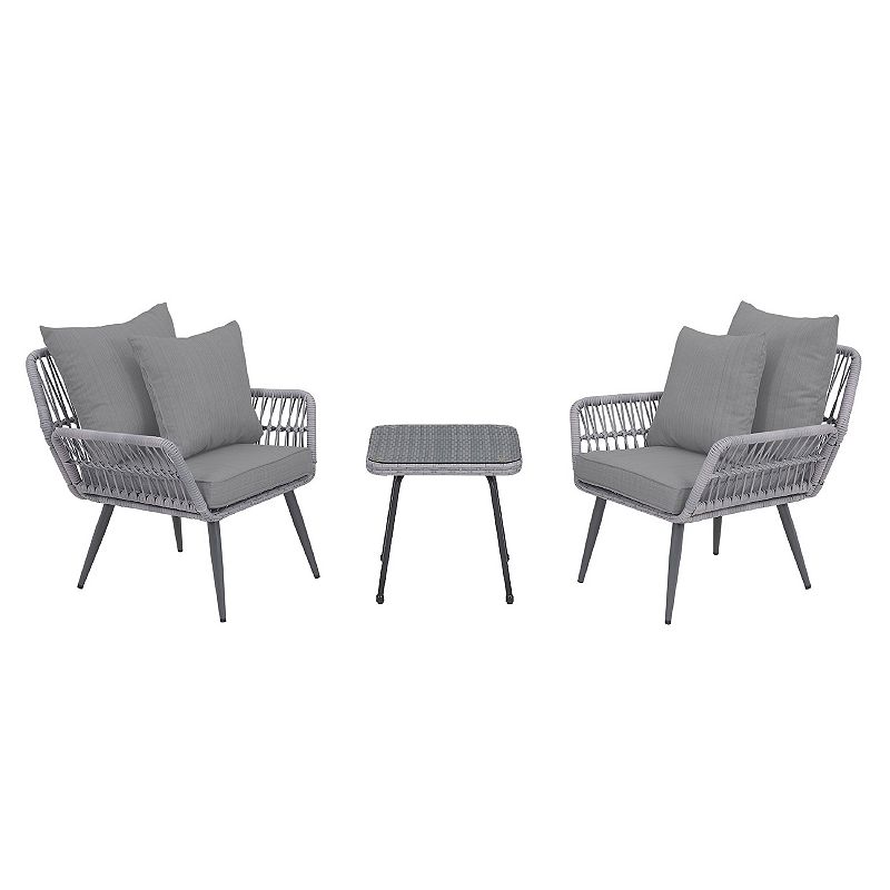 MANHATTAN COMFORT Cannes Rope Wicker Patio Chair and End Table 3-piece Set