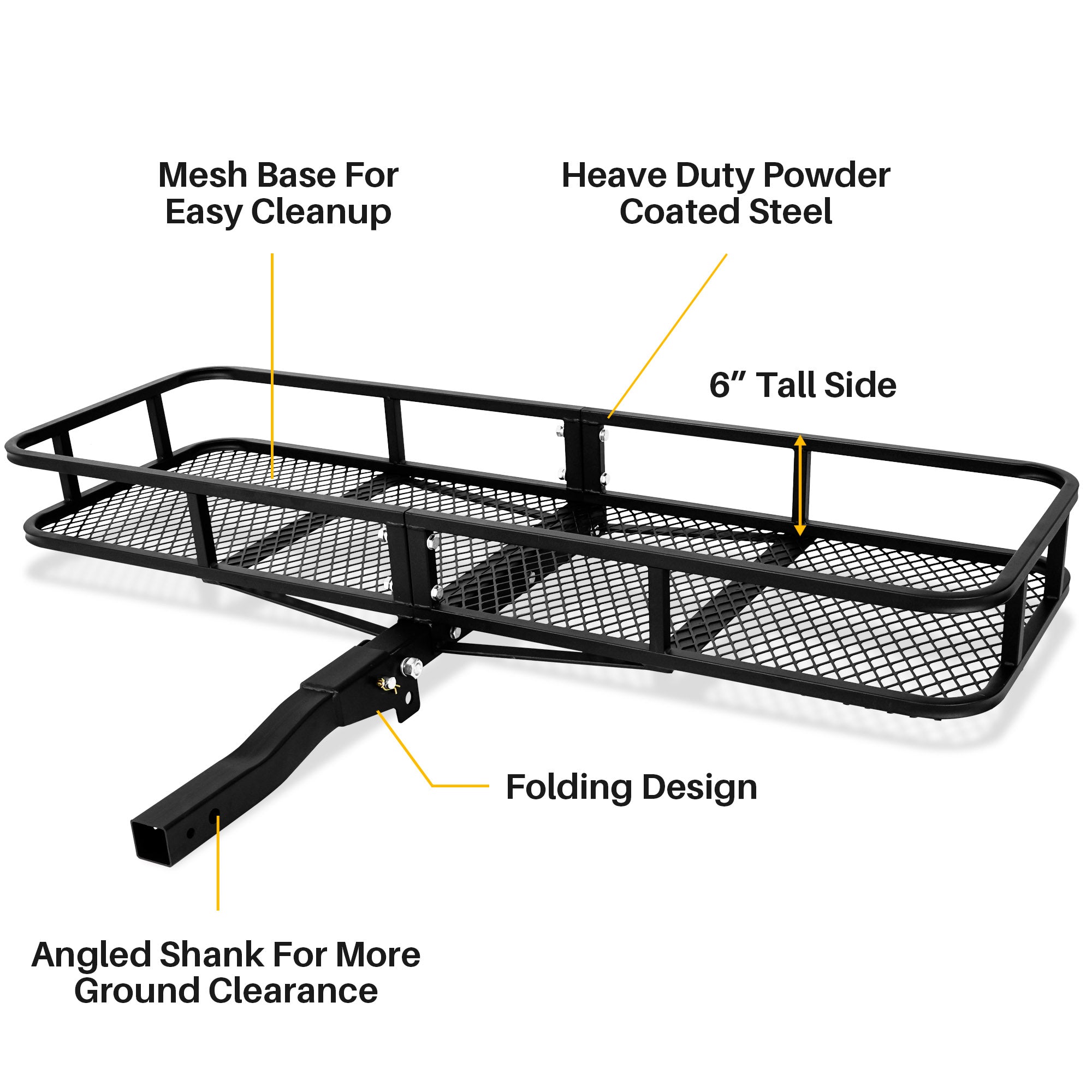 ARKSEN 60" x 24" x 6" Hitch Mount Folding Angled Shank Cargo Carrier With Cargo Net Fit 2" Receiver 500LBS Capacity