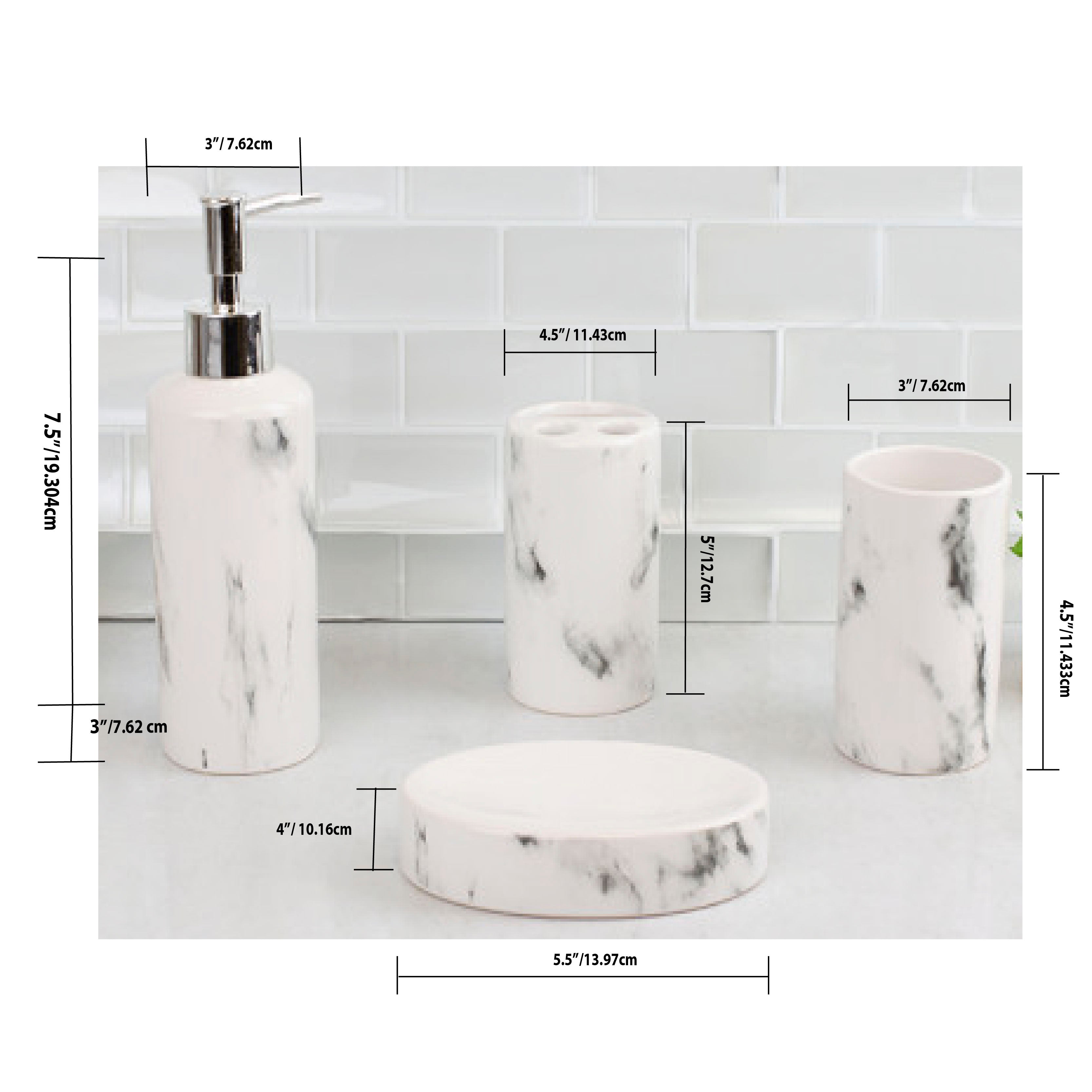 Home Basics 4 Piece Ceramic Bath Accessories Sets， White