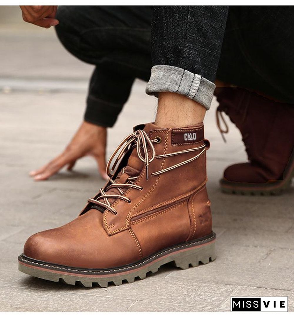 Cross-border large pier layer cowhide Martin boots men's casual leather shoes Britain and China motorcycle boots outdoor retro boots