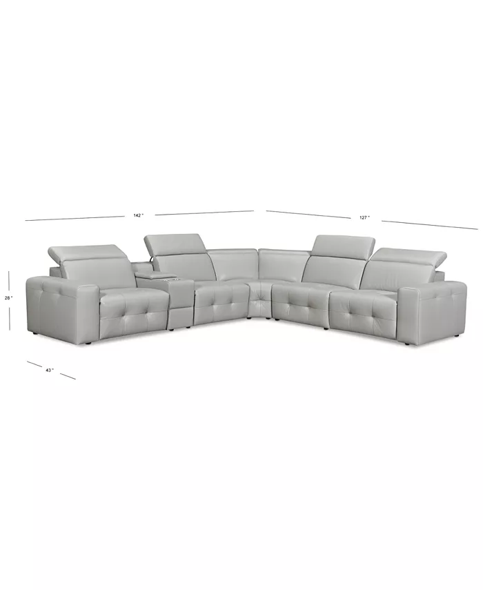 Furniture CLOSEOUT! Haigan 6-Pc. Leather L Shape Sectional Sofa with 3 Power Recliners