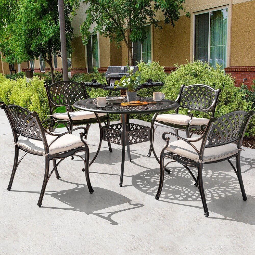 5 Piece Cast Aluminum Dining Set With Cushions   41 inch table