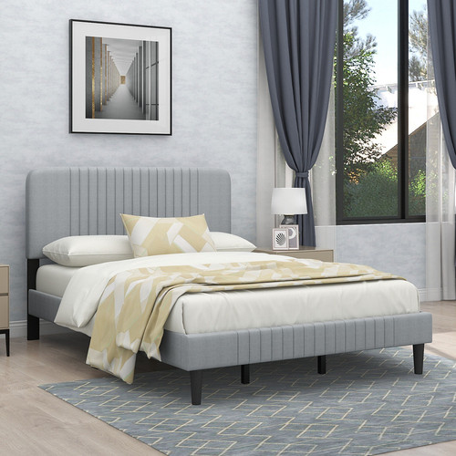 Full Size Platform Bed  Linen  Light Grey W1316584...