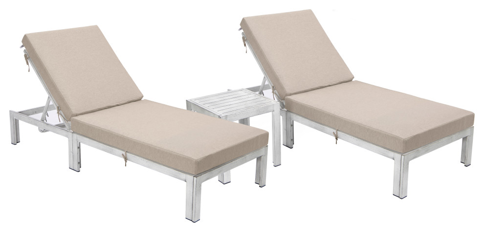 LeisureMod Chelsea Weathered Gray Chaise Lounge and Side Table Set of 2   Farmhouse   Outdoor Lounge Sets   by LeisureMod  Houzz