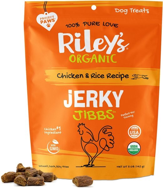 Riley's Organic Jerky Jibbs Chicken and Rice Recipe Dog Treats， 5-oz pouch