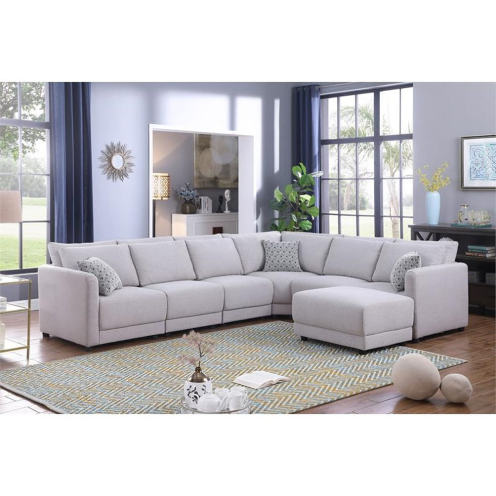 Bowery Hill Modern 7 PC Fabric Reversible Sectional Sofa Set in Light Gray   Sectional Sofas   by Homesquare  Houzz