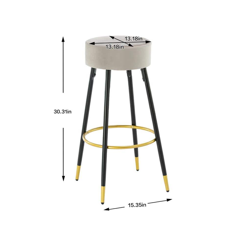 24 in. Gray Iron Velvet Kitchen Bar Stools Upholstered Dining Chair Stools S75-STOOL-GRAY