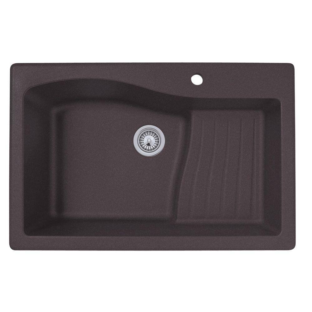 Swan Ascend Drop-InUndermount Granite 33 in. 1-Hole Single Bowl Kitchen Sink in Nero QZ03322AD.077