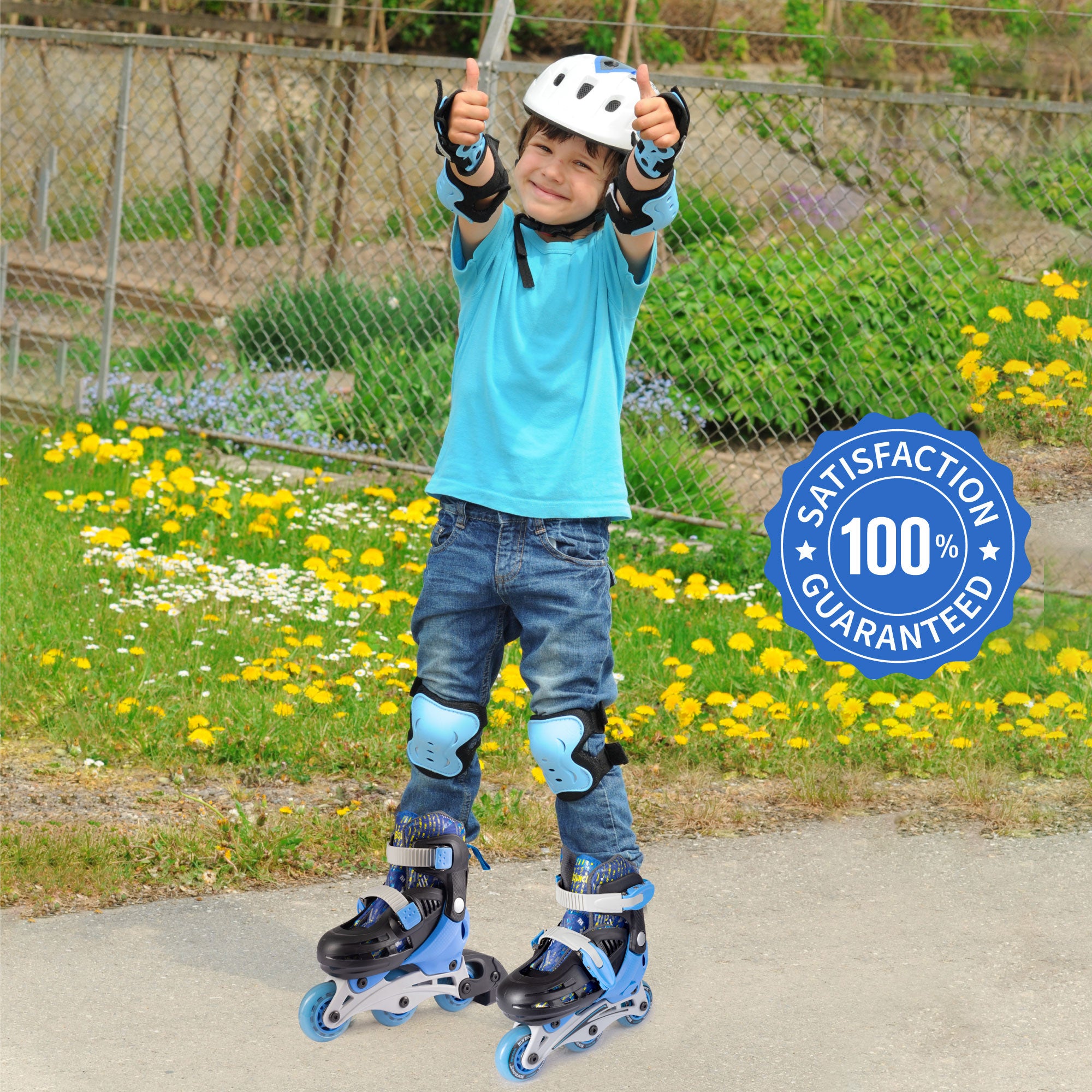 New Bounce  Convertible Skates/Roller Blades for Toddlers - Junior Shoe Size 8-11 (Blue)