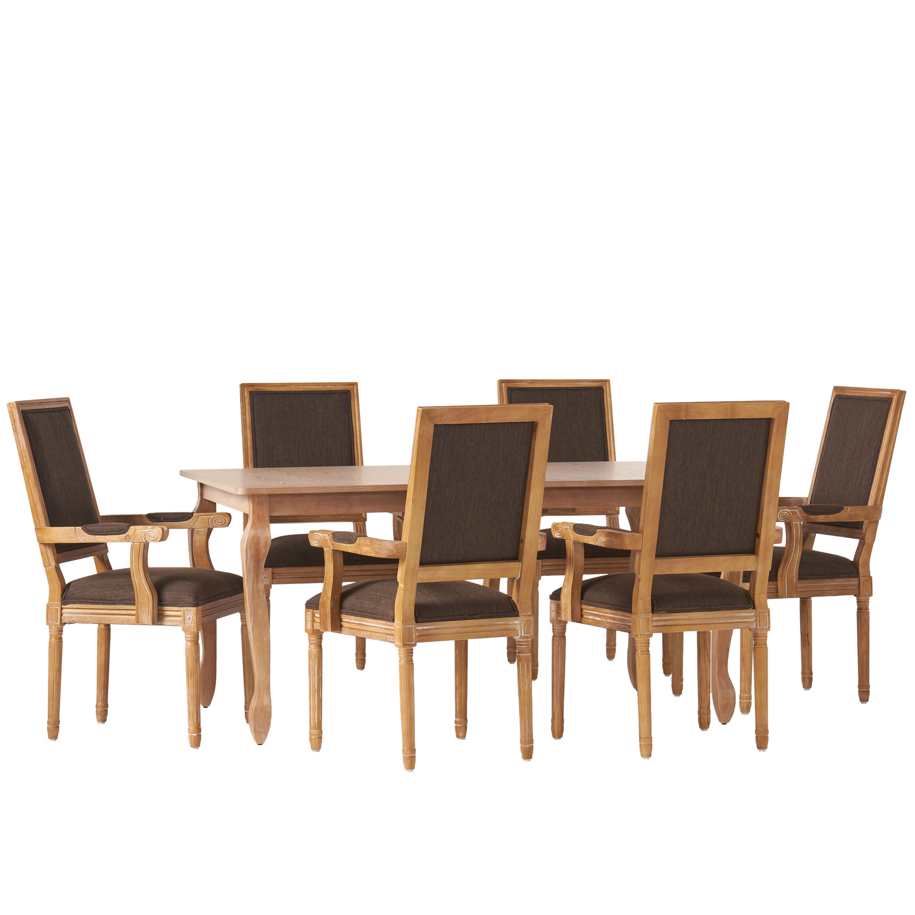 Regan French Country Fabric Upholstered Wood Expandable 7 Piece Dining Set