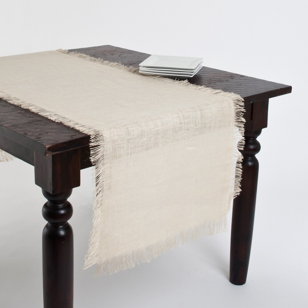 Fringed Natural Jute Solid Color Tablecloth or Table Runner