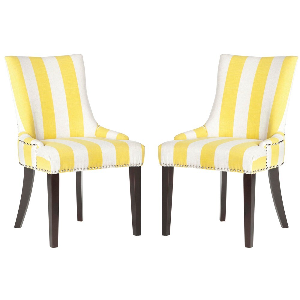 SAFAVIEH Dining Lester Yellow/ White Stripe Polyester Blend Dining Chairs (Set of 2)   22\