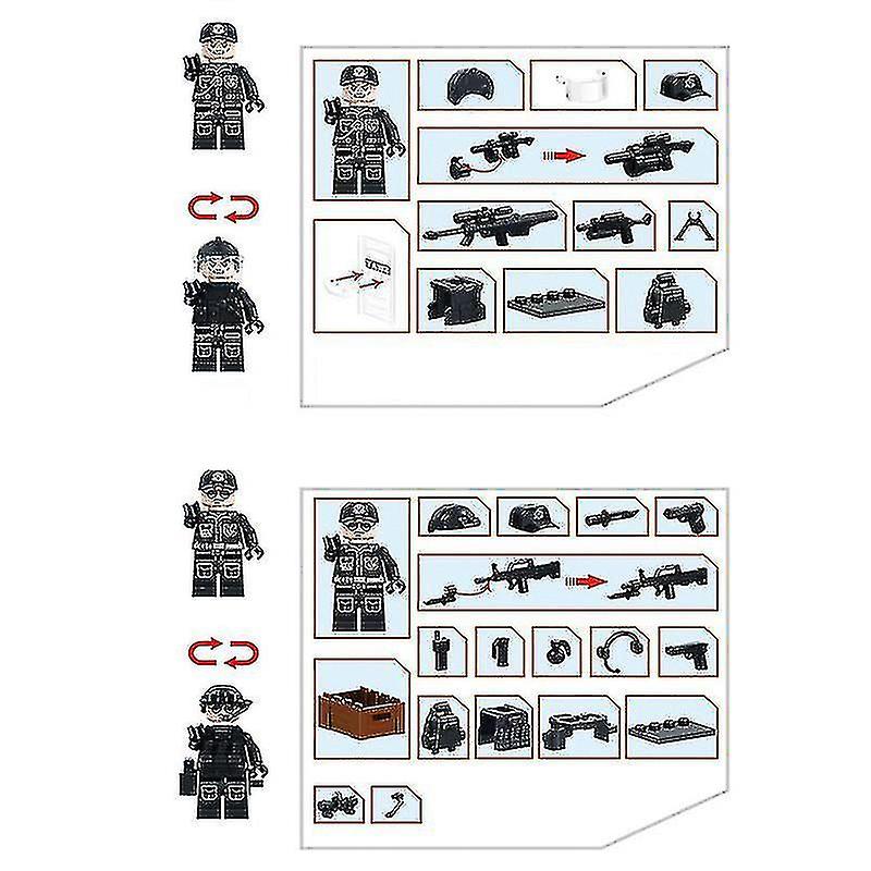 6pcs Swat Police Salon Building Blocks With Weapons， Bulletproof Vests， Police Dog Equipment， Minifigures， Children's Assembling Toys