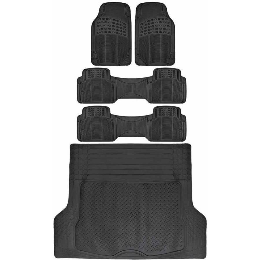 BDK Car SUV and Van Floor Rubber Mats with Cargo Trunk Mat， Heavy Duty All Weather Protection， 3 Colors