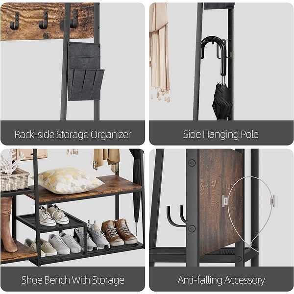 71in Industrial Freestanding Closet Organizer， Clothes Rack Hall Tree with Storage Bench