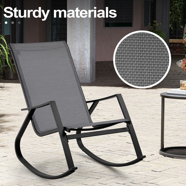 3 PCS Patio Bistro Set，Outdoor Rocking Chairs and Glass Coffee Table Side Table