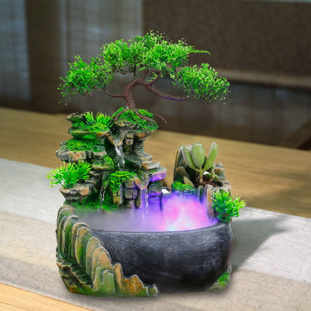 Oukaning LED Rockery Fountain Waterfall Bonsai Decoration Office Living Room