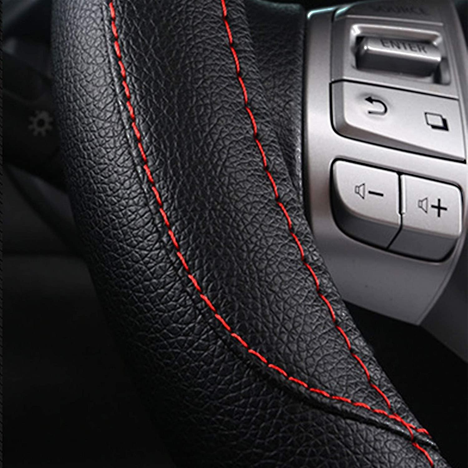 Leather Car Steering Wheel Cover， Non-slip Car Wheel Cover Protector Breathable Microfiber Leather Universal Fit For Most Cars(black)