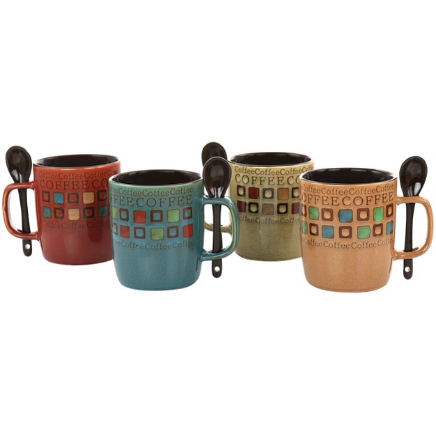 Mr Coffee Cafe Americano 8 Piece 13oz Ceramic Cup And Spoon Set In Assorted Colors