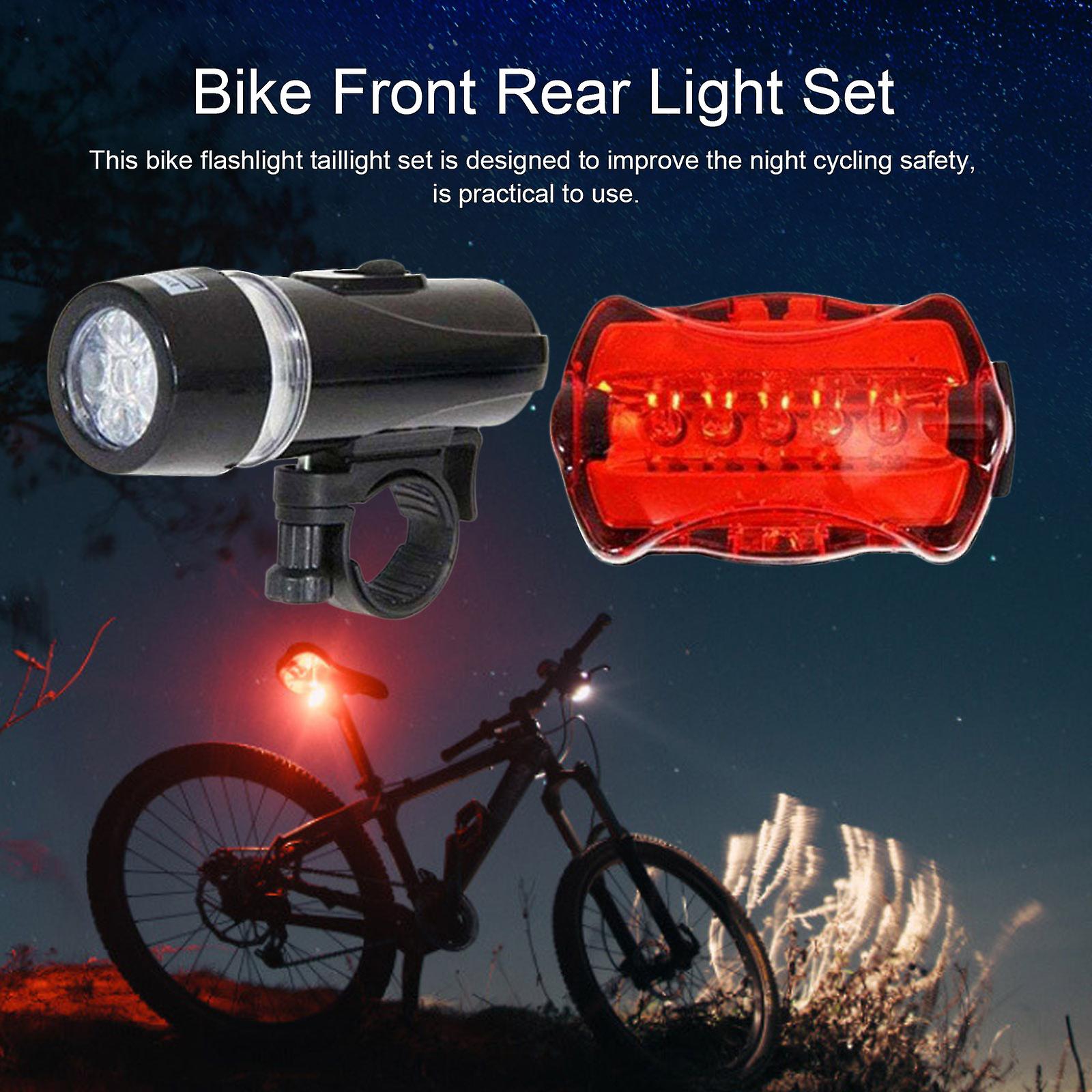 Black Bike Front Rear Light Set Bicycle Led Headlight Flashlight Taillight Night Cycling Lamp Kit Mountain Bike Rear Light Lamp