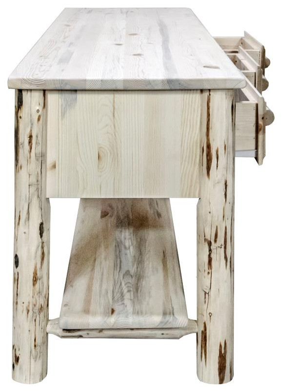 Montana Woodworks Wood Console Table with 3 drawer in Natural Lacquered   Rustic   Console Tables   by Homesquare  Houzz