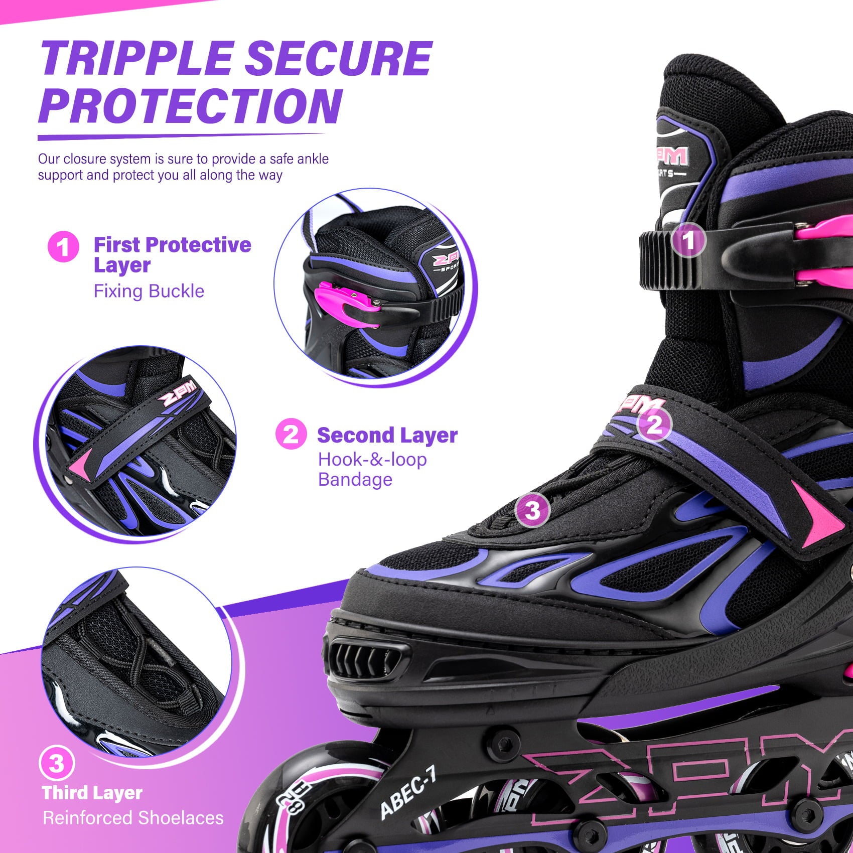 2PM SPORTS Vinal Girls Adjustable Inline Skates with Light up Wheels Beginner Skates Fun Illuminating Roller Skates for Kids Boys and Ladies - Purple Medium(1Y-4Y US)