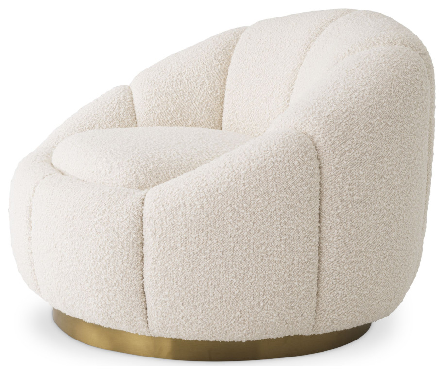 Cream Boucl√© Brass Base Swivel Chair  Eichholtz Inger   Contemporary   Armchairs And Accent Chairs   by Oroa   Distinctive Furniture  Houzz