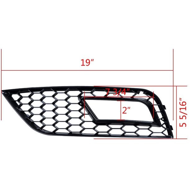 Kojem Front Bumper Fog Light Vent Grille Lower Cover Bezel RS4 Style for 2013 2014 2015 2016 Audi A4 B8.5- Gloss Black Honeycomb