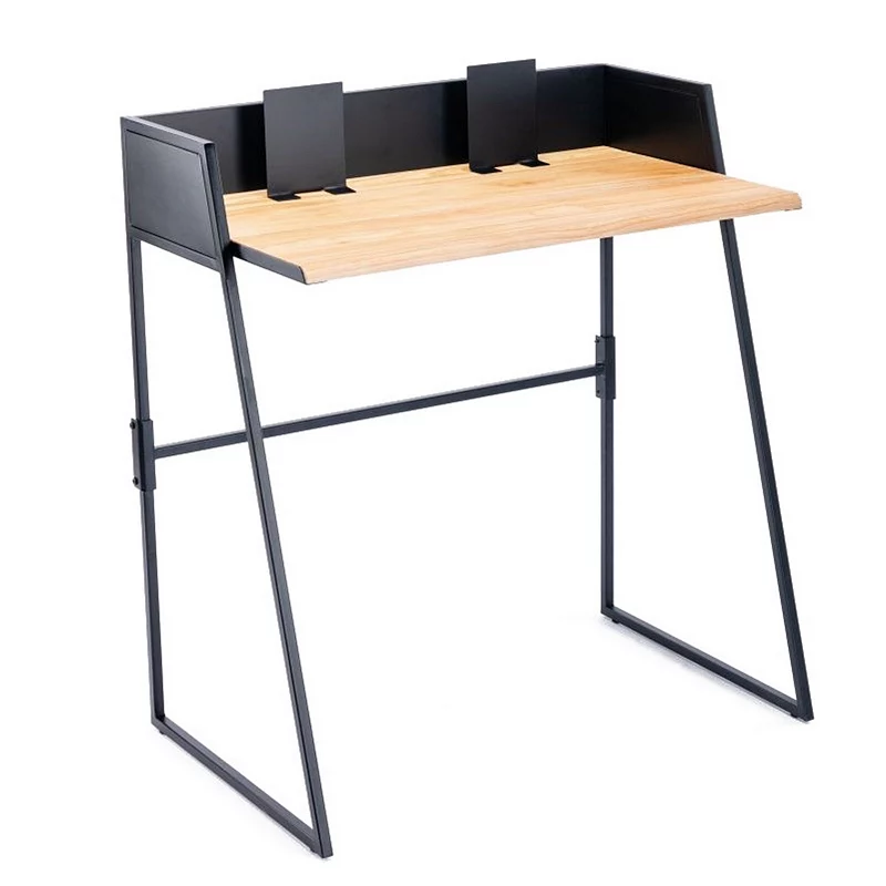 2 Piece Desk Set with Bench， Wood and Metal， Natural Brown and Black