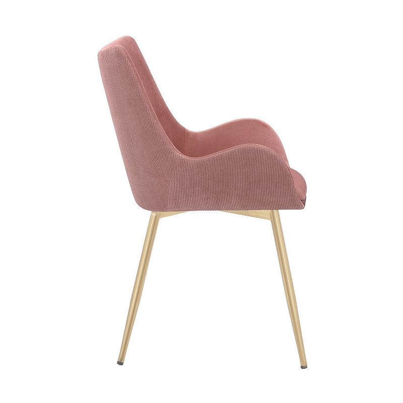 22 Inch Fabric Upholstered Dining Side Chair， Sloped Arms， Metal Legs， Pink