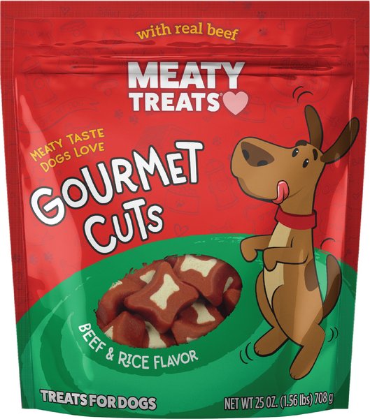 Meaty Treats Gourmet Cuts Beef and Rice Flavor Soft and Chewy Dog Treats， 25-oz bag