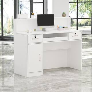 FUFUGAGA Wooden Computer Desk White Writing Desk with 2 Drawers Keyboard Tray and Eco-Friendly Paint Finish 47.2 in. W LBB-KF250007-01