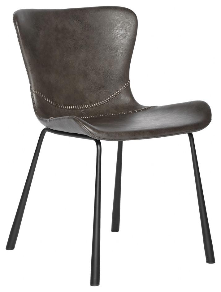 Set of Two Dark Gray Faux Faux Leather Side Chairs   Contemporary   Dining Chairs   by HomeRoots  Houzz