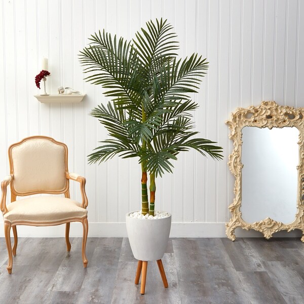 5.5' Golden Cane Artificial Palm Tree in White Planter