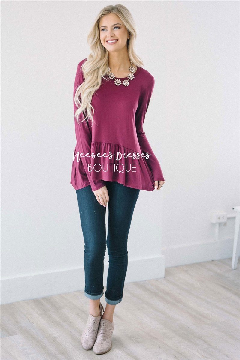 Peplum Ruffle Long Sleeve Top