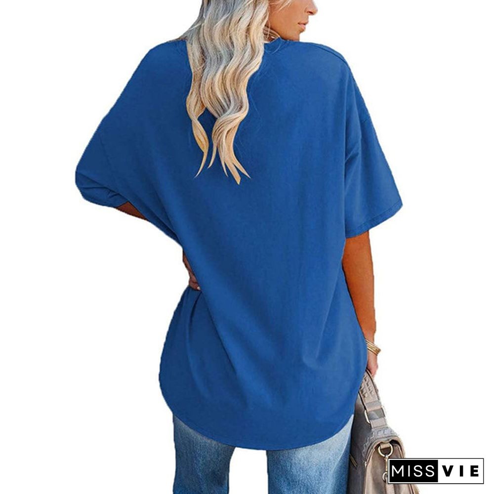 XS-8XL Spring Summer Tops Plus Size Fashion Clothes Women's Casual Short Sleeve Tee Shirts Ladies O-neck Blouses Solid Color Oversized Pullover Tops Half Sleeve Loose T-shirt Beach Wear Cotton T-shirt