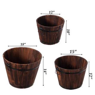 Gardenised Rustic Wooden Whiskey Barrel Planter with Durable Medal Handles and Drainage Hole - Set of 3 QI003236.3