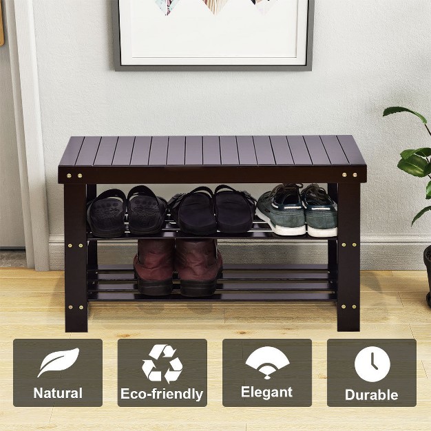 Costway 3 Tier Bamboo Shoe Rack Bench Storage Shelf Organizer Entryway Home Furni Black