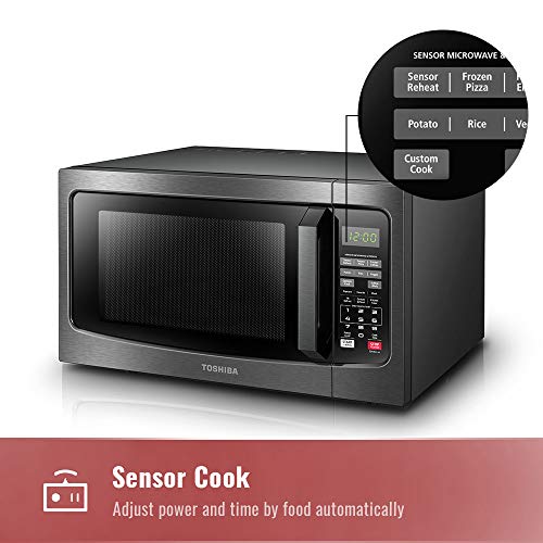 Toshiba EM131A5C-BS Microwave Oven with Smart Sensor, Easy Clean Interior, ECO Mode and Sound On/Off, 1.2 Cu.ft, 1100W, Black Stainless Steel