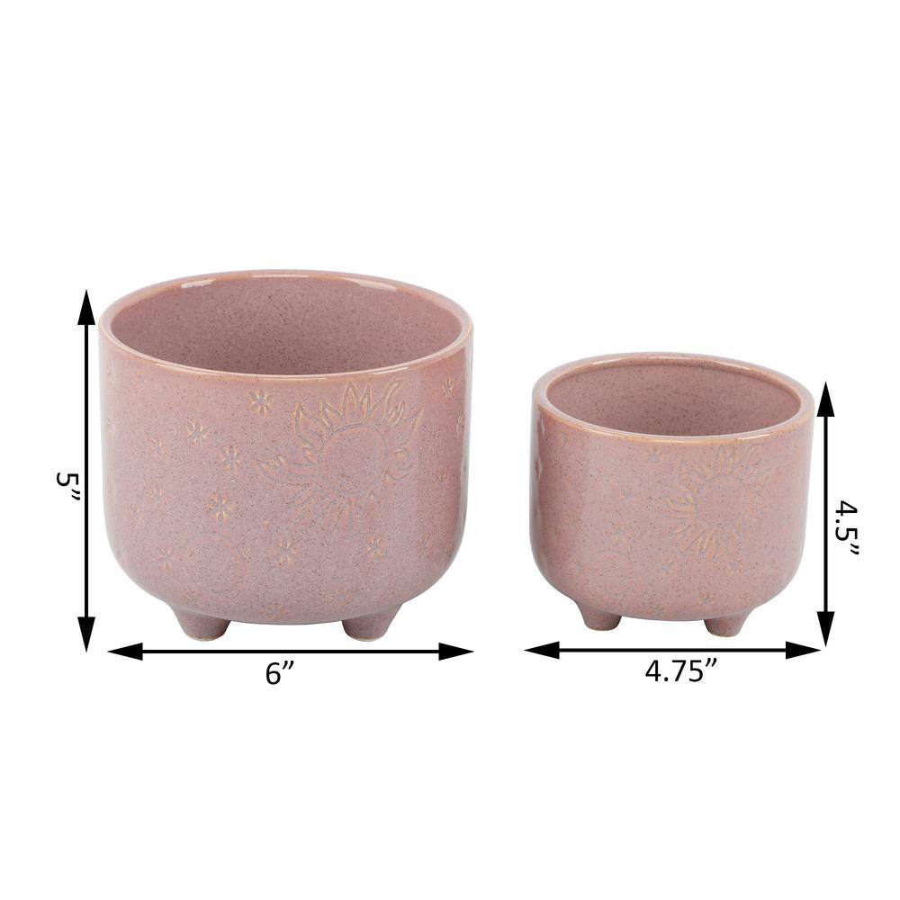 Flora Bunda 6 in. and 4.75 in. Mauve Sunmoon Footed Ceramic Planter (Set of 2) CT2004E2-MAUVE